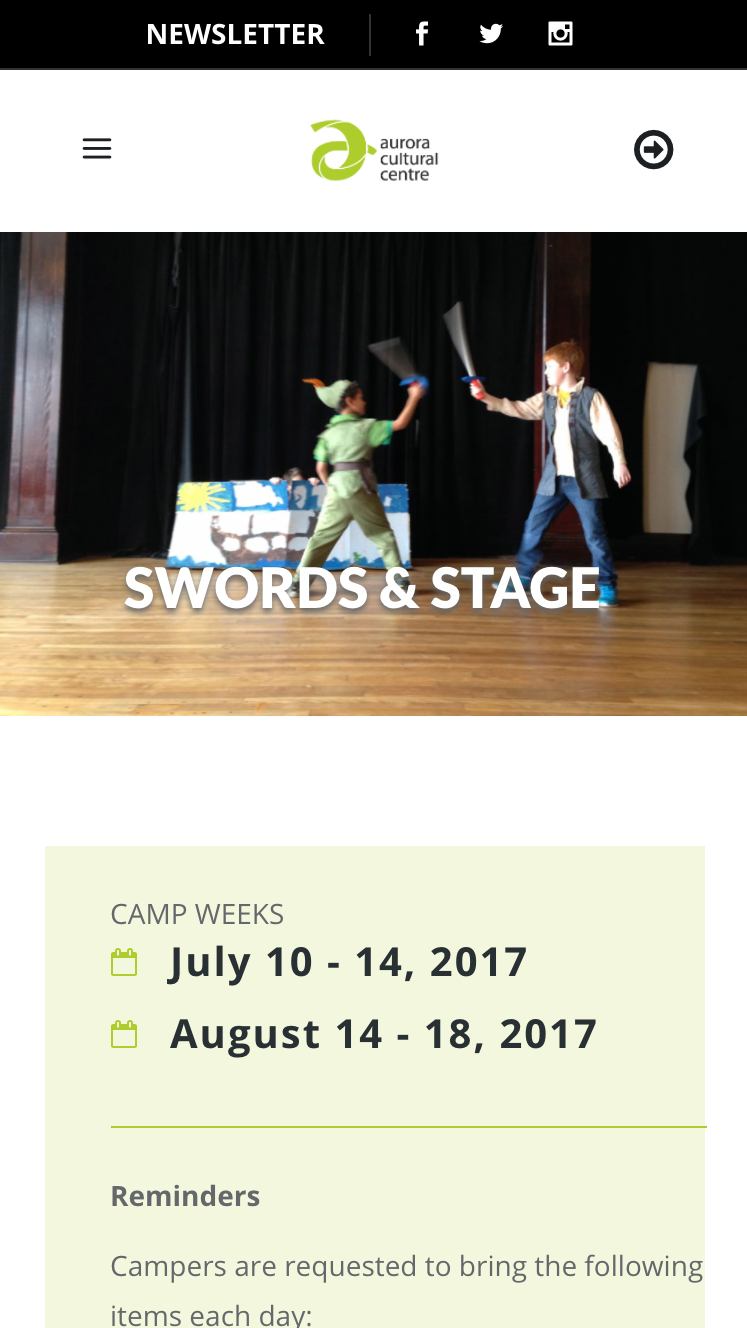 Aurora Cultural Centre Sword & Stage Page